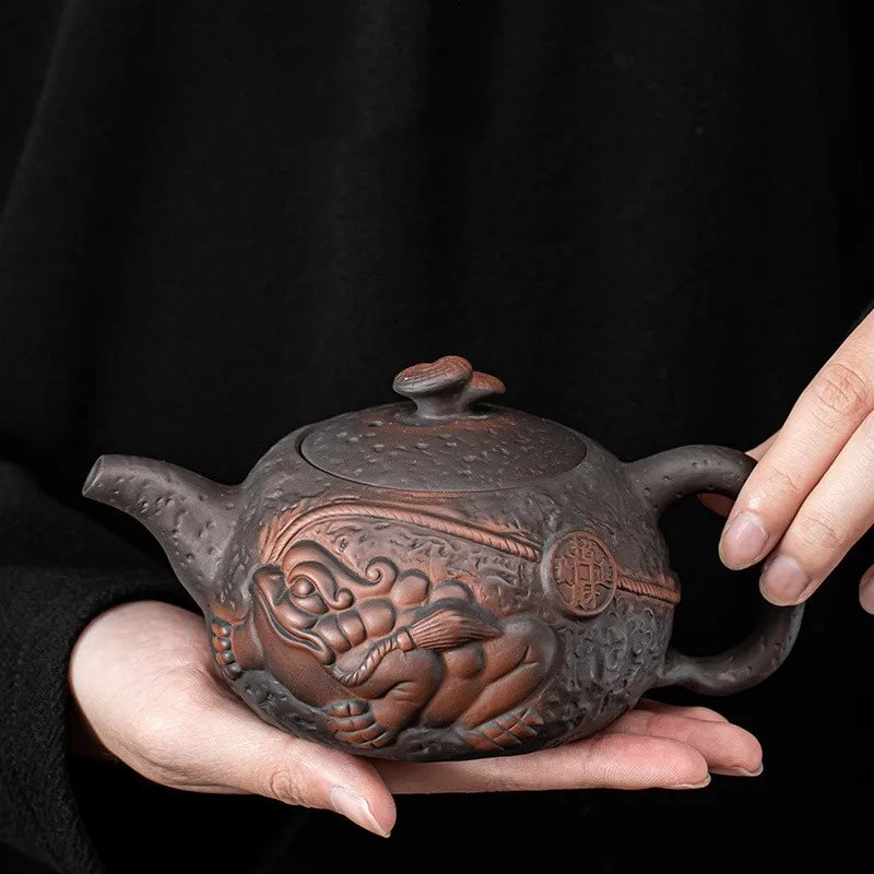 Théière en poterie violette Jianshui, peinte à la main.