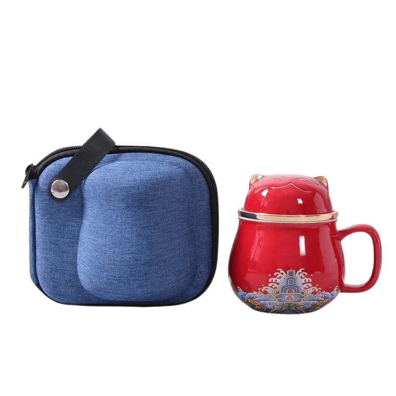 théières Théière Céramique Rouge Individuelle Miaou Mug 300mL : Le parfait compagnon des pauses thé - REFLEXESAIN Chat rouge REFLEXESAIN