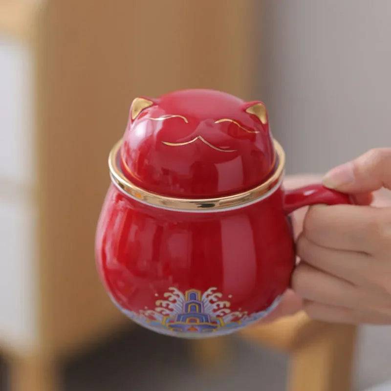 théières Théière Céramique Rouge Individuelle Miaou Mug 300mL : Le parfait compagnon des pauses thé - REFLEXESAIN Chat rouge REFLEXESAIN