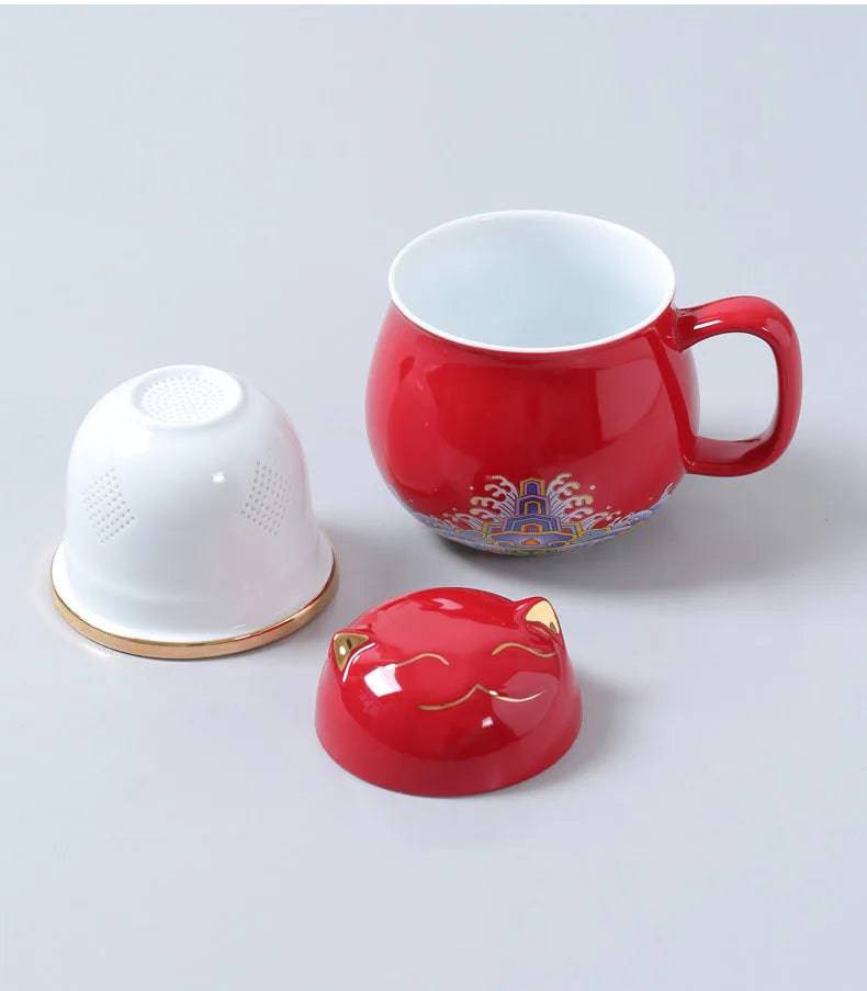 théières Théière Céramique Rouge Individuelle Miaou Mug 300mL : Le parfait compagnon des pauses thé - REFLEXESAIN Chat rouge REFLEXESAIN